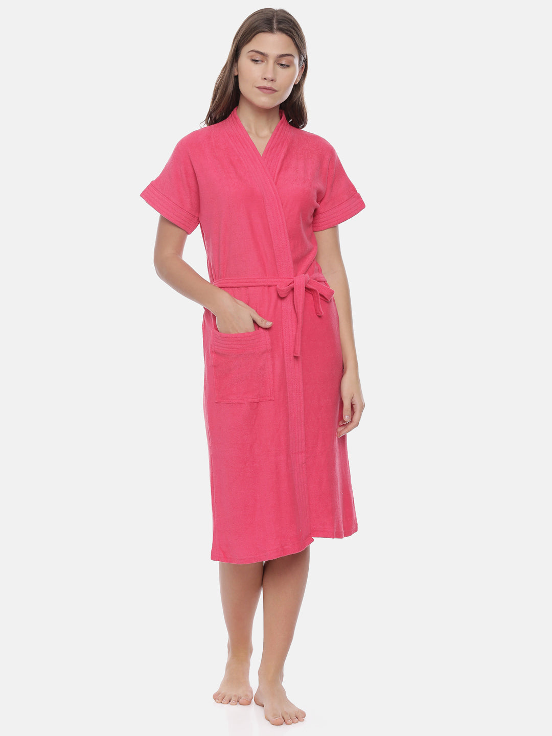 Womens Solid Bathrobe - Fuchsia