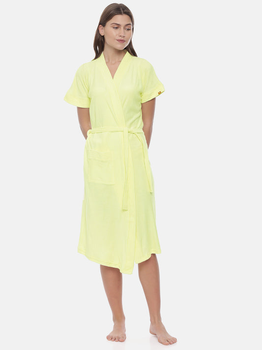 Womens Solid Bathrobe - Lemon