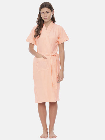 Womens Solid Bathrobe - Peach