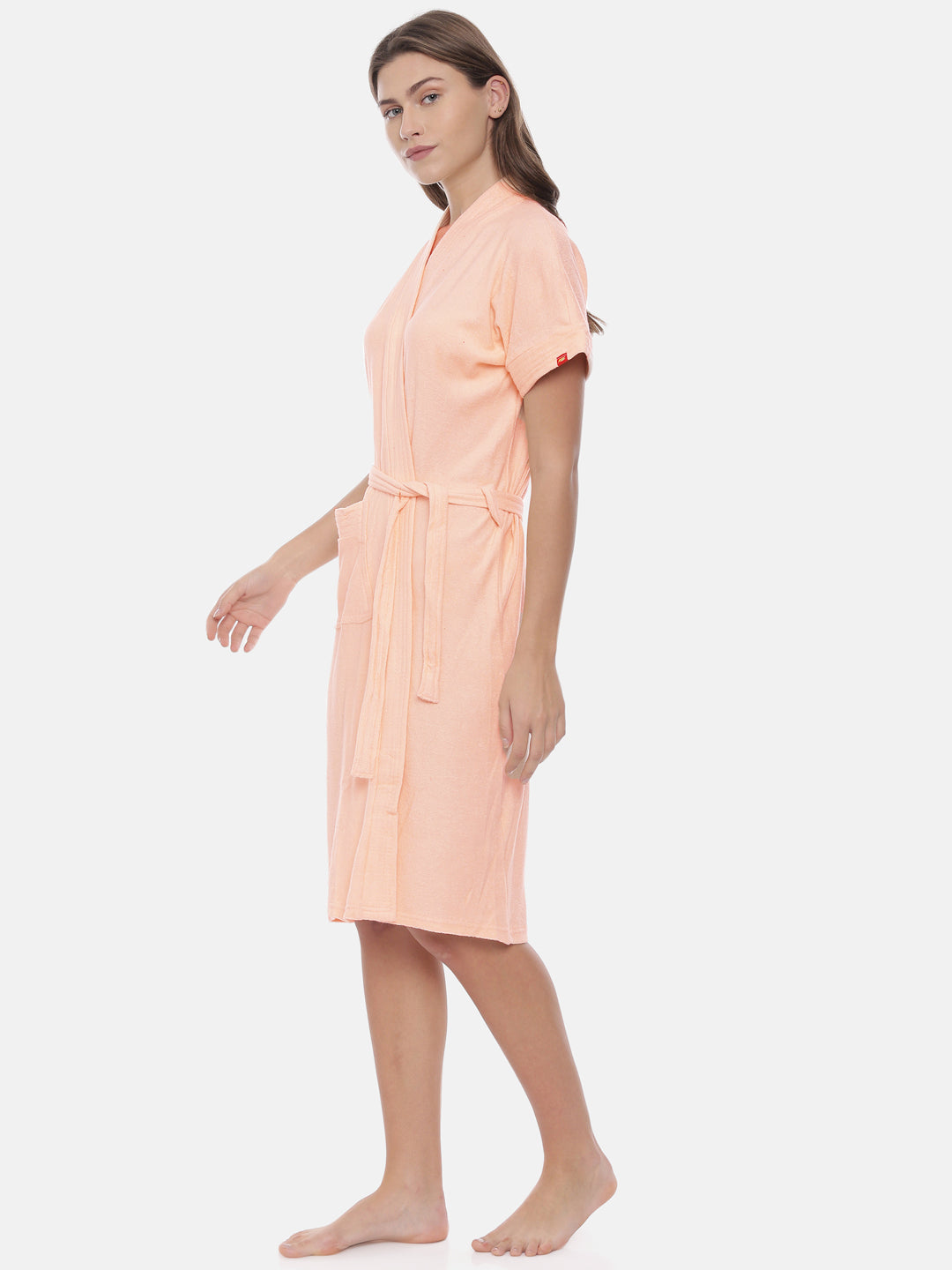 Womens Solid Bathrobe - Peach