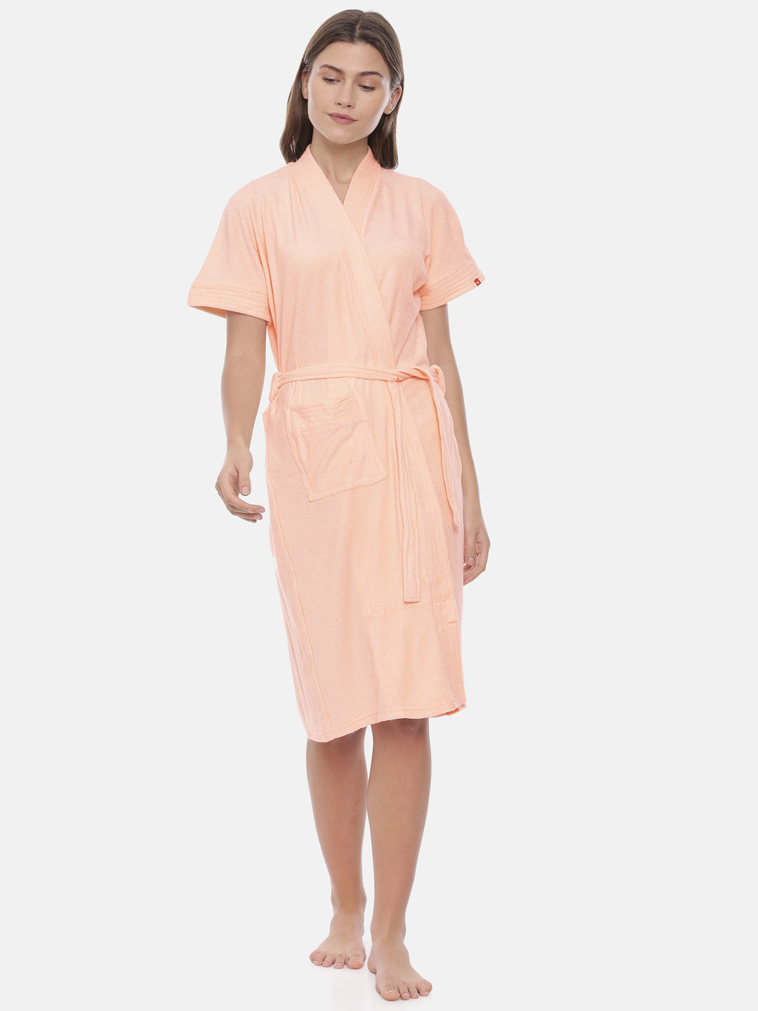 Womens Solid Bathrobe - Peach