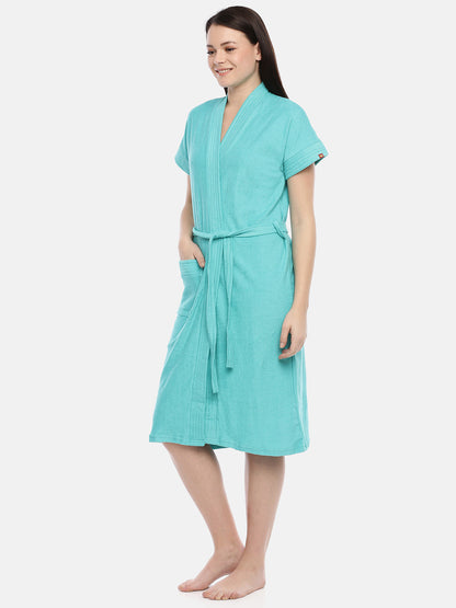 Womens Solid Bathrobe - Sea Green